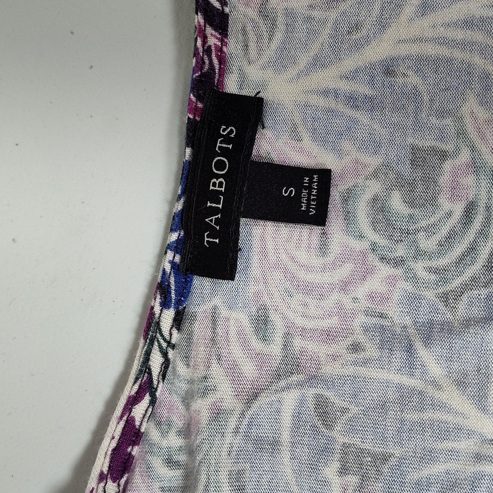 Talbots purple blue floral print long sleeve tee top S - Picture 3 of 6
